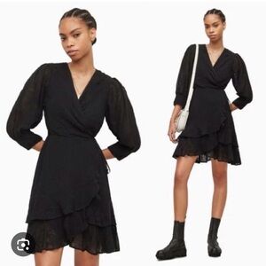 All Saints Ari Ossia Wrap Embroidered Black Dress